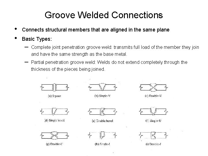 Groove Welded Connections • • Connects structural members that are aligned in the same