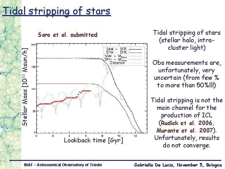 Tidal stripping of stars Stellar Mass [1010 Msun/h] Saro et al. submitted Tidal stripping
