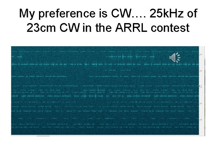 My preference is CW…. 25 k. Hz of 23 cm CW in the ARRL