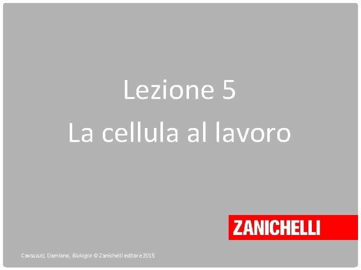 Lezione 5 La cellula al lavoro Cavazzuti, Damiano, Biologia © Zanichelli editore 2015 