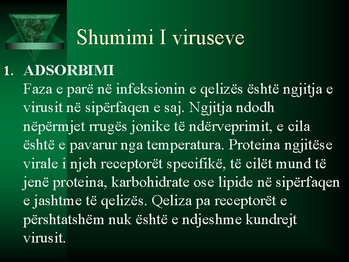 Shumimi I viruseve 1. ADSORBIMI Faza e parë në infeksionin e qelizës është ngjitja