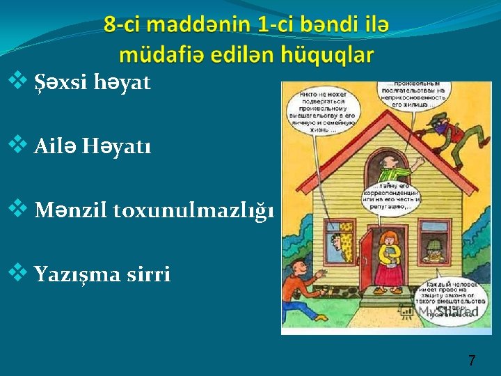 v Şəxsi həyat v Ailə Həyatı v Mənzil toxunulmazlığı v Yazışma sirri 7 