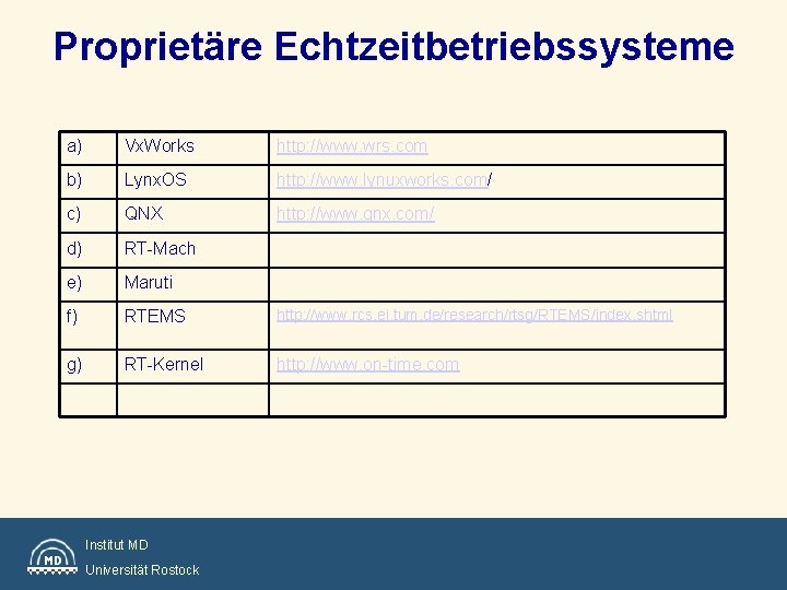 Proprietäre Echtzeitbetriebssysteme a) Vx. Works http: //www. wrs. com b) Lynx. OS http: //www.