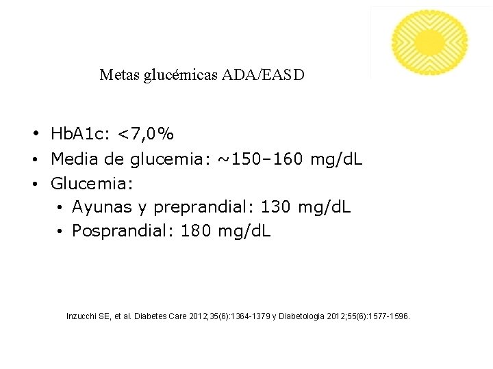 Metas glucémicas ADA/EASD • Hb. A 1 c: <7, 0% • Media de glucemia: