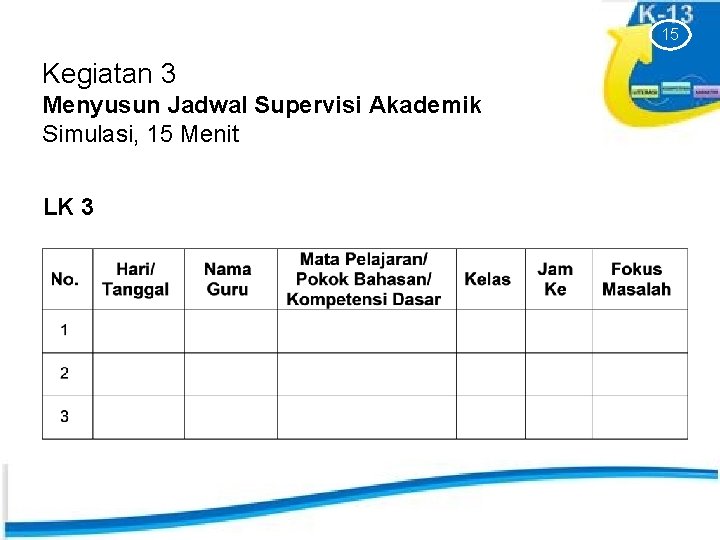 15 Kegiatan 3 Menyusun Jadwal Supervisi Akademik Simulasi, 15 Menit LK 3 