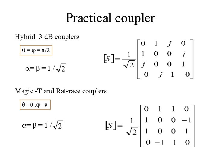 Practical coupler Hybrid 3 d. B couplers q = j = p/2 a= b