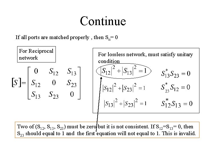 Continue If all ports are matched properly , then Sii= 0 For Reciprocal network Continue If all ports are matched properly , then Sii= 0 For Reciprocal network