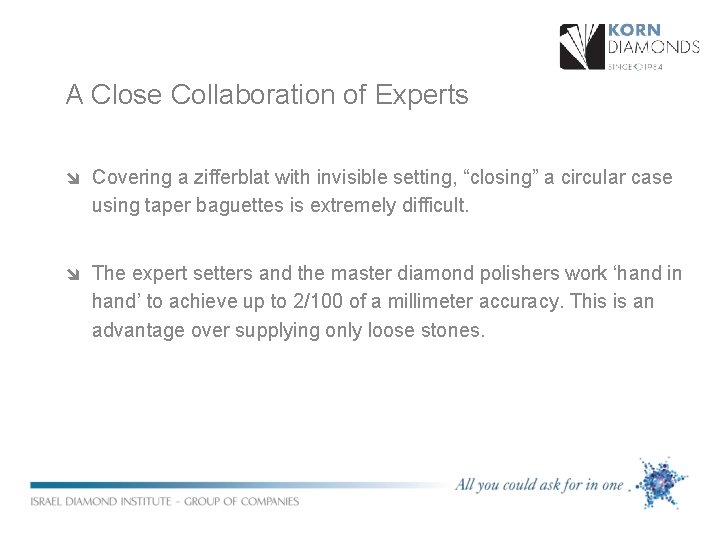 A Close Collaboration of Experts î Covering a zifferblat with invisible setting, “closing” a