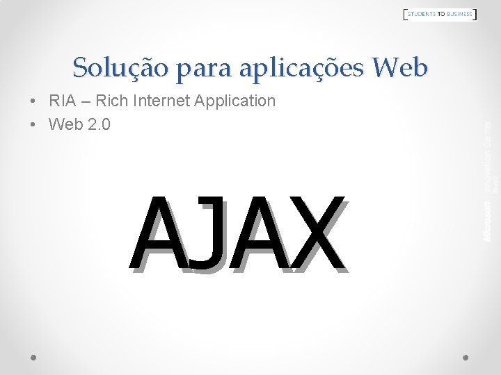 Solução para aplicações Web • RIA – Rich Internet Application • Web 2. 0