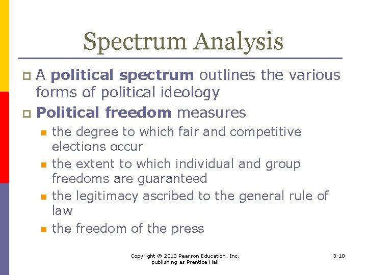 Spectrum Analysis A political spectrum outlines the various forms of political ideology p Political