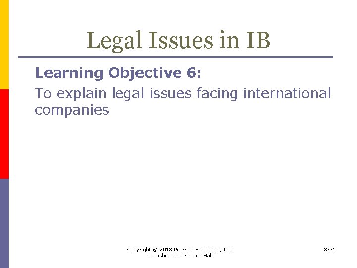 Legal Issues in IB Learning Objective 6: To explain legal issues facing international companies