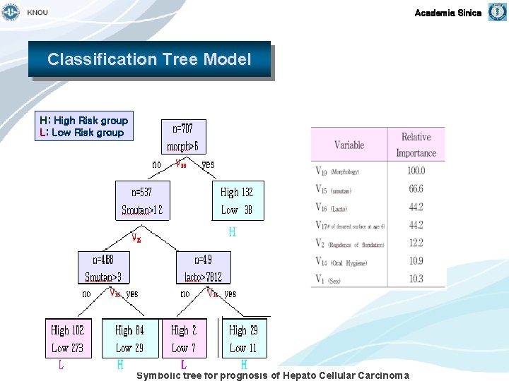 Academia Sinica Classification Tree Model H: High Risk group L: Low Risk group Symbolic