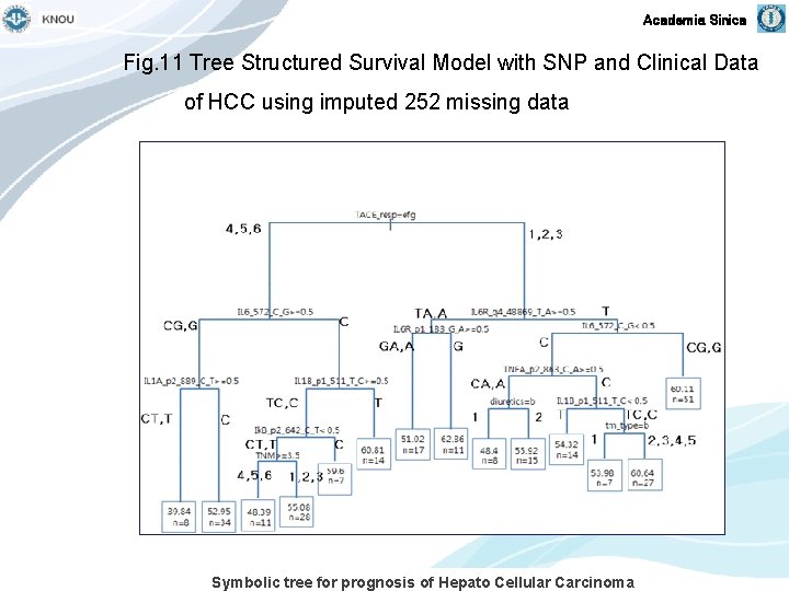 Academia Sinica Fig. 11 Tree Structured Survival Model with SNP and Clinical Data of