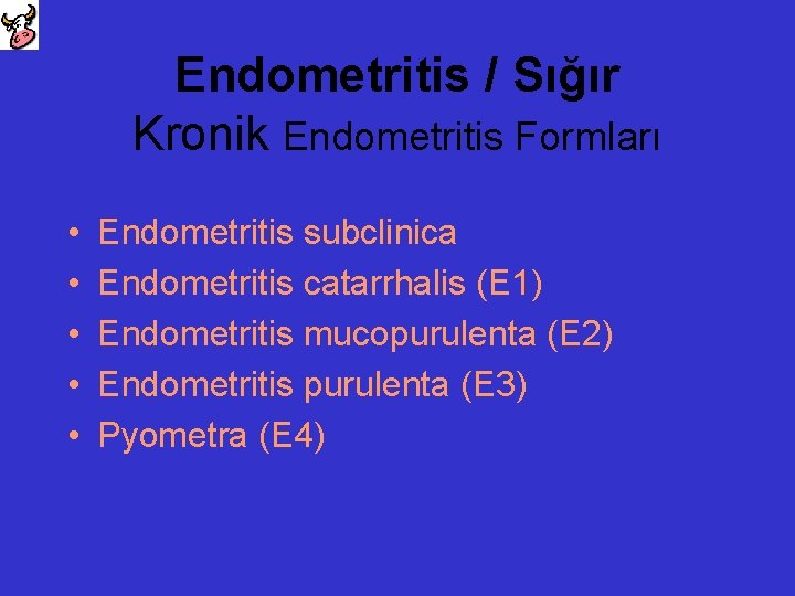 Endometritis / Sığır Kronik Endometritis Formları • • • Endometritis subclinica Endometritis catarrhalis (E