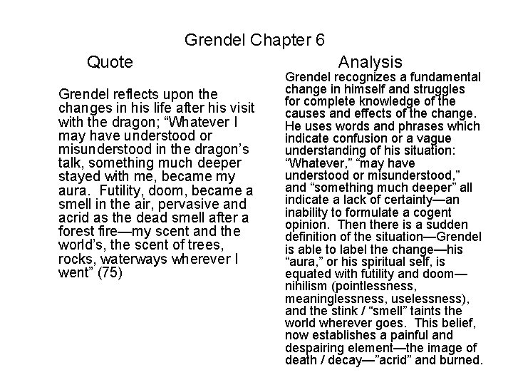 Grendel Chapter 6 Quote Grendel reflects upon the changes in his life after his