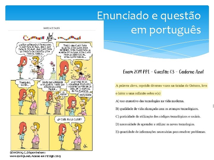  Enunciado e questão em português DZWONIK, C. Disponível em: www. tarinja. net. Acesso
