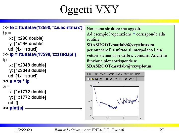 Oggetti VXY >> te = ftudatav(18598, ’%e. ecmtmax’) te = x: [1 x 296