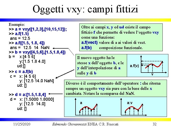 Oggetti vxy: campi fittizi Esempio: Oltre ai campi x, y ed ud esiste il