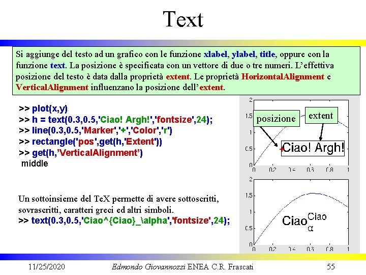 Text Si aggiunge del testo ad un grafico con le funzione xlabel, ylabel, title,