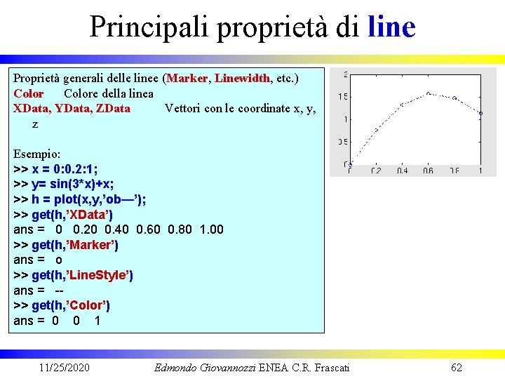Principali proprietà di line Proprietà generali delle linee (Marker, Linewidth, etc. ) Colore della
