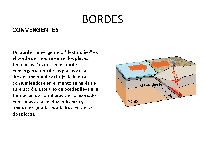 CONVERGENTES BORDES Un borde convergente o "destructivo" es el borde de choque entre dos