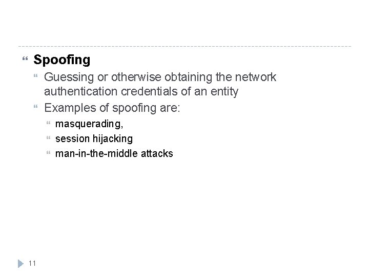  Spoofing Guessing or otherwise obtaining the network authentication credentials of an entity Examples