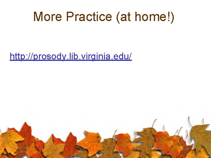 More Practice (at home!) http: //prosody. lib. virginia. edu/ 