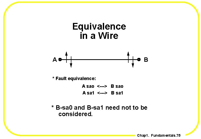 Equivalence in a Wire A B * Fault equivalence: A sao <---> B sao