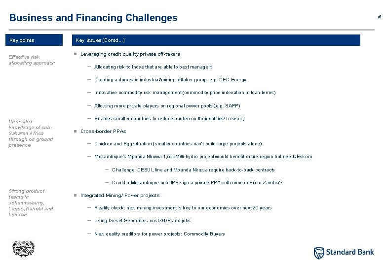 Business and Financing Challenges Key points Effective risk allocating approach Unrivalled knowledge of sub.