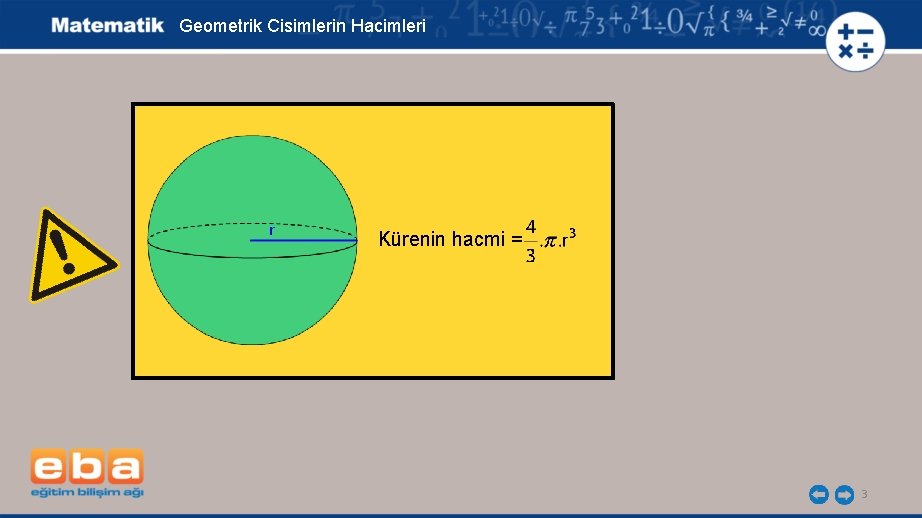 Geometrik Cisimlerin Hacimleri r Kürenin hacmi = 3 