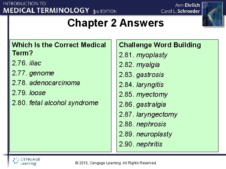 Chapter 2 Answers Which Is the Correct Medical Term? 2. 76. iliac 2. 77.