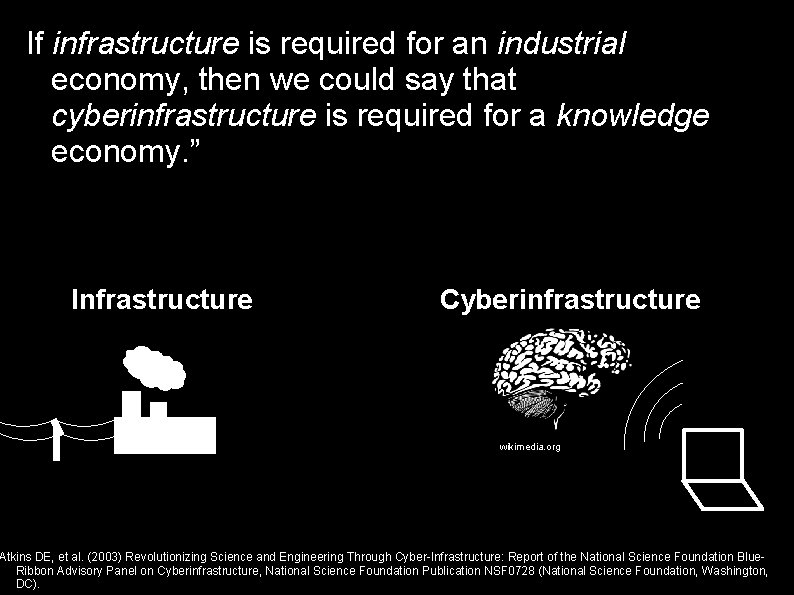 If infrastructure is required for an industrial economy, then we could say that cyberinfrastructure