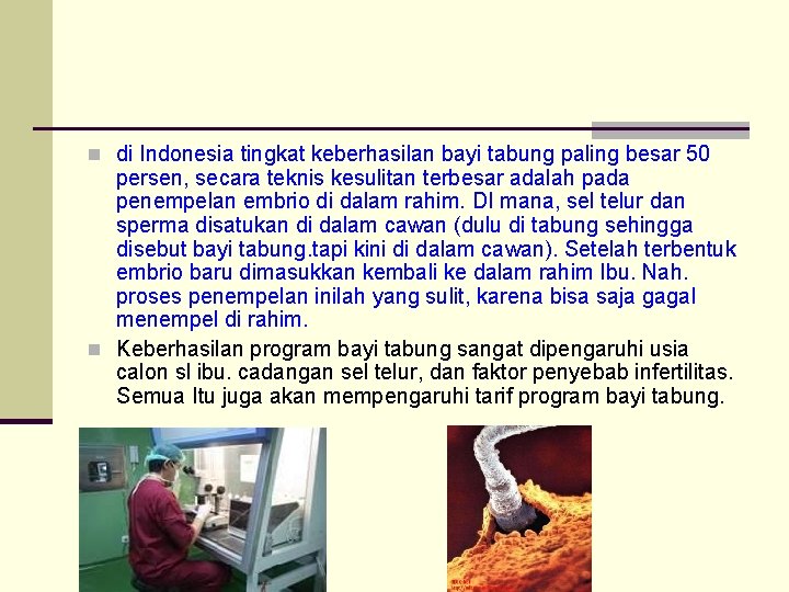 n di Indonesia tingkat keberhasilan bayi tabung paling besar 50 persen, secara teknis kesulitan