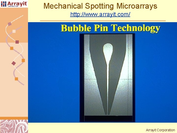 Mechanical Spotting Microarrays http: //www. arrayit. com/ Arrayit Doug Corporation Brutlag 2011 