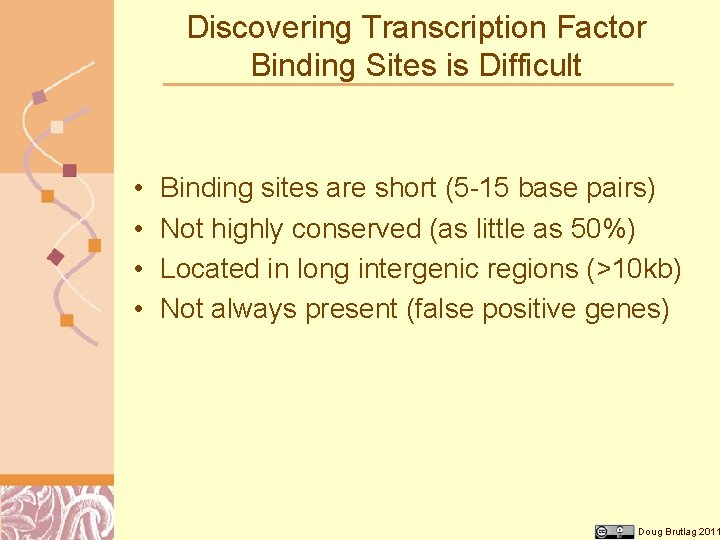 Discovering Transcription Factor Binding Sites is Difficult • • Binding sites are short (5