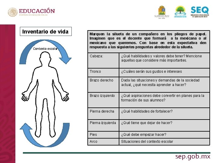 Inventario de vida Contexto escolar Marquen la silueta de un compañero en los pliegos