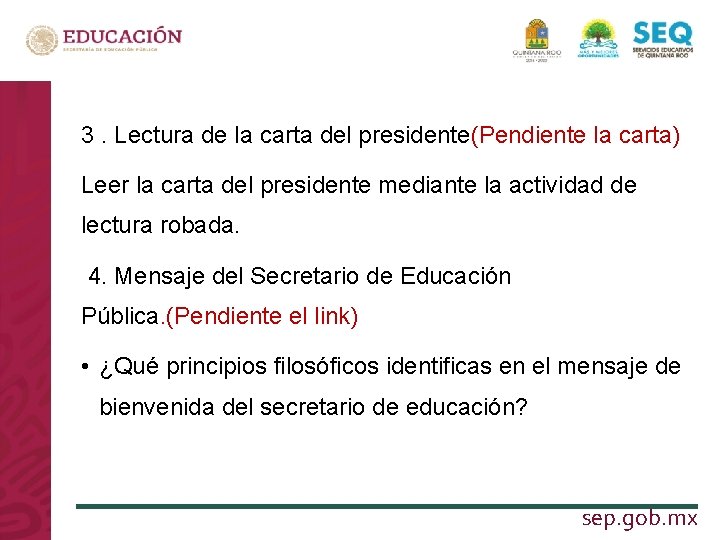 3. Lectura de la carta del presidente(Pendiente la carta) Leer la carta del presidente