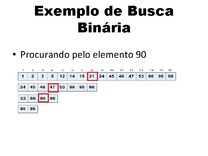 Exemplo de Busca Binária • Procurando pelo elemento 90 