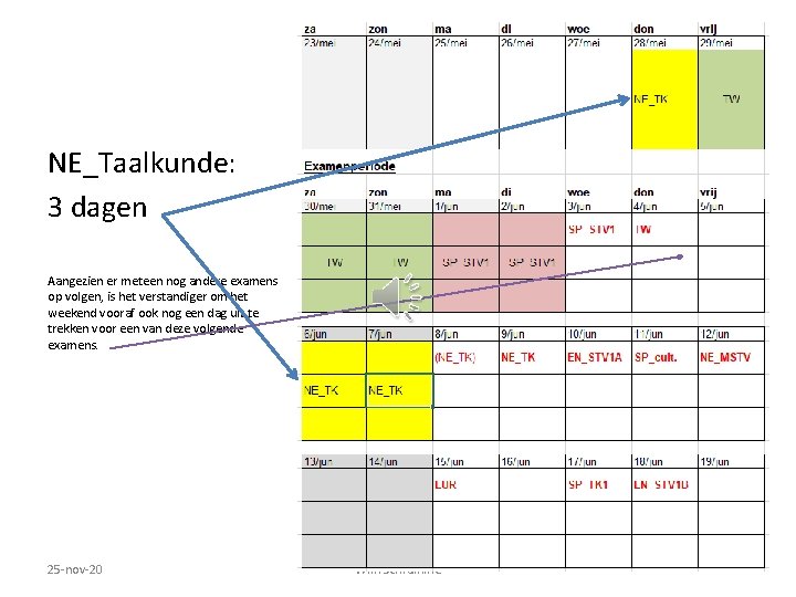 NE_Taalkunde: 3 dagen Aangezien er meteen nog andere examens op volgen, is het verstandiger