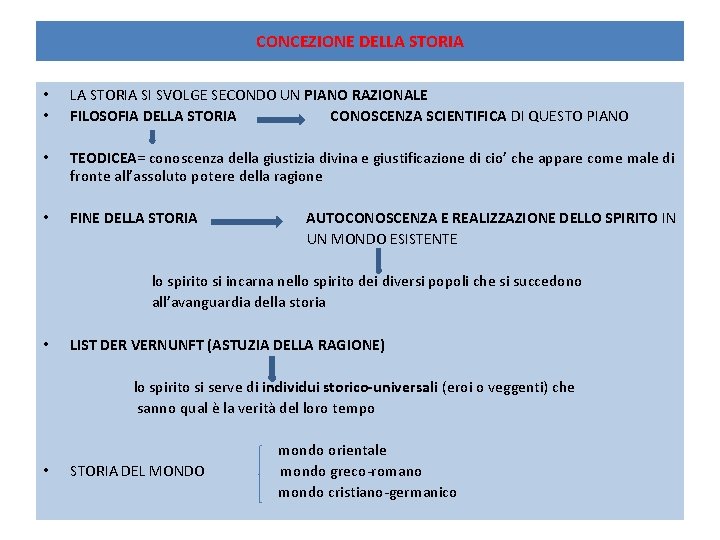 CONCEZIONE DELLA STORIA • • LA STORIA SI SVOLGE SECONDO UN PIANO RAZIONALE FILOSOFIA