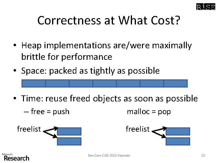 Correctness at What Cost? • Heap implementations are/were maximally brittle for performance • Space: Correctness at What Cost? • Heap implementations are/were maximally brittle for performance • Space: