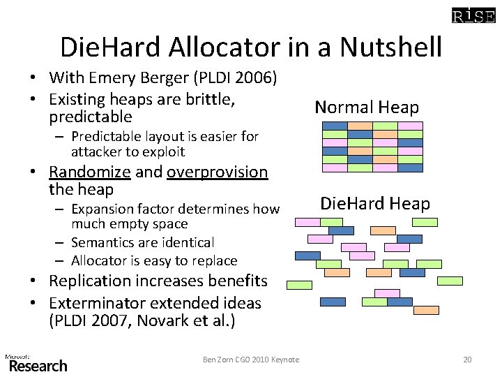 Die. Hard Allocator in a Nutshell • With Emery Berger (PLDI 2006) • Existing