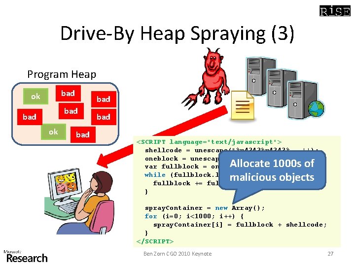 Drive-By Heap Spraying (3) Program Heap bad ok bad bad <SCRIPT language="text/javascript"> shellcode = Drive-By Heap Spraying (3) Program Heap bad ok bad bad <SCRIPT language="text/javascript"> shellcode =