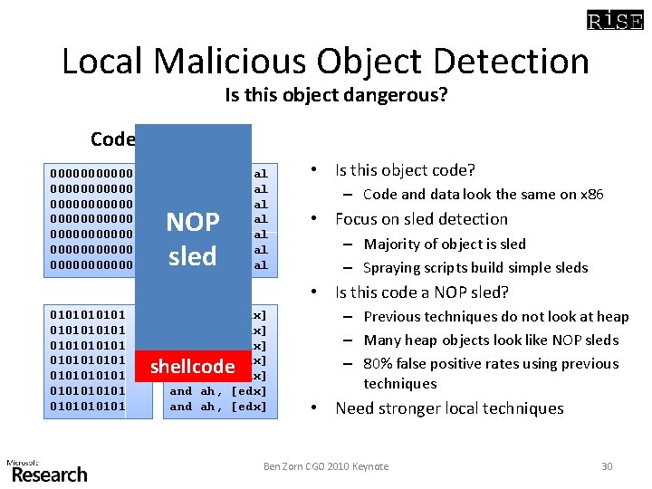 Local Malicious Object Detection Is this object dangerous? Code or Data? 000000000000 000000000000 add