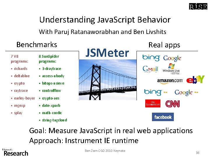 Understanding Java. Script Behavior With Paruj Ratanaworabhan and Ben Livshits Benchmarks 7 V 8