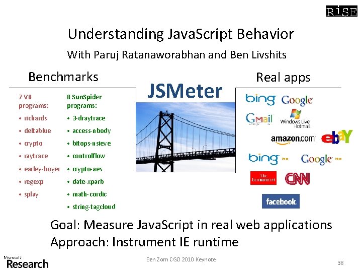 Understanding Java. Script Behavior With Paruj Ratanaworabhan and Ben Livshits Benchmarks 7 V 8 Understanding Java. Script Behavior With Paruj Ratanaworabhan and Ben Livshits Benchmarks 7 V 8