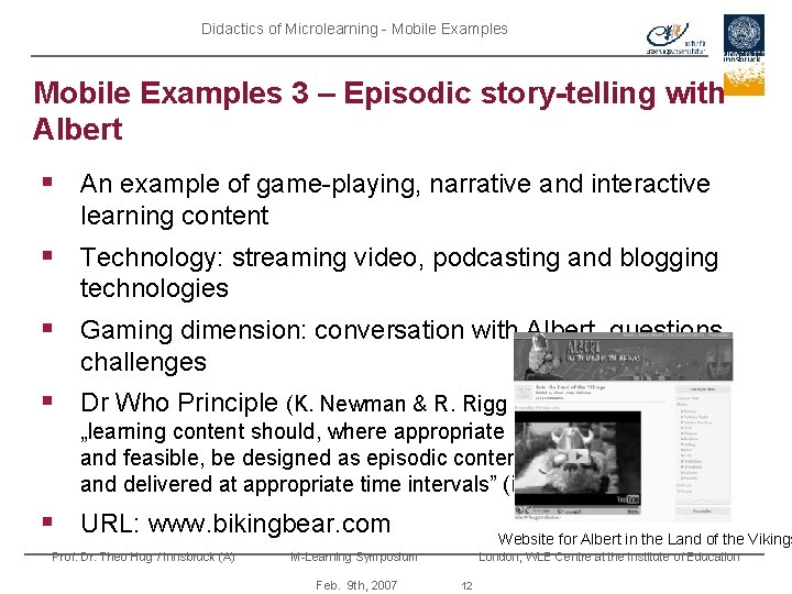 Didactics of Microlearning - Mobile Examples 3 – Episodic story-telling with Albert § An