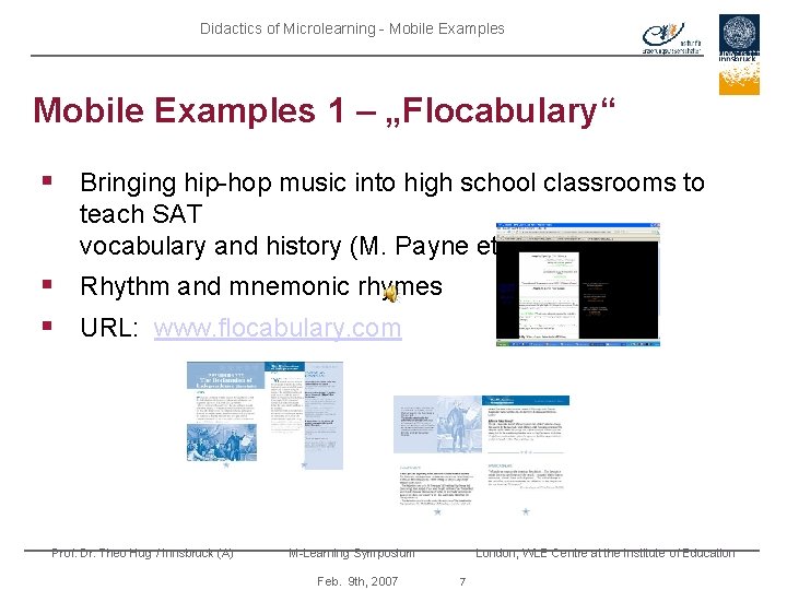 Didactics of Microlearning - Mobile Examples 1 – „Flocabulary“ § Bringing hip-hop music into