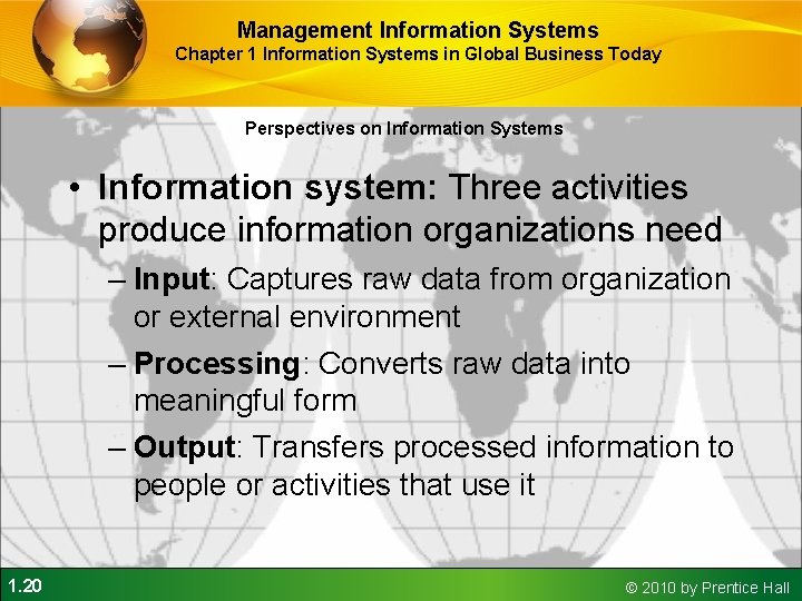 Management Information Systems Chapter 1 Information Systems in Global Business Today Perspectives on Information