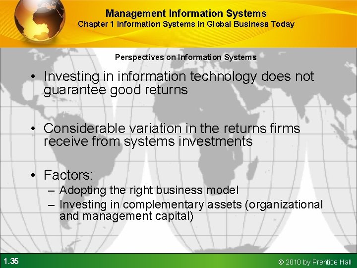 Management Information Systems Chapter 1 Information Systems in Global Business Today Perspectives on Information